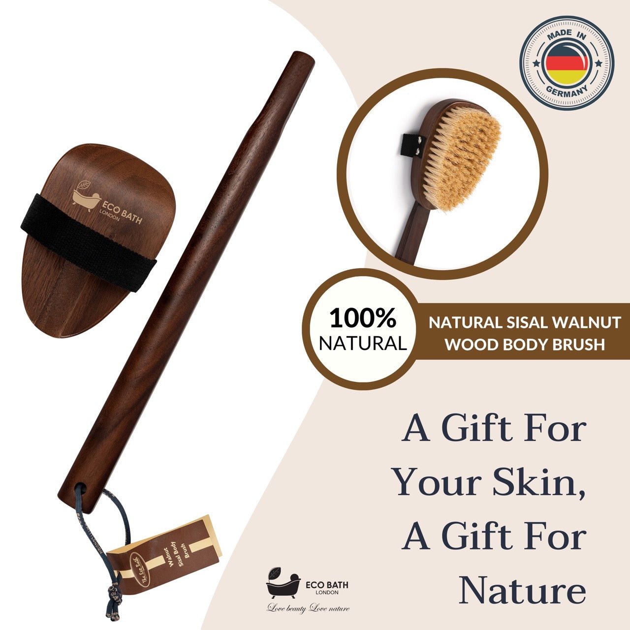 Natural Sisal Walnut Wood Body Brush for Dry Brushing