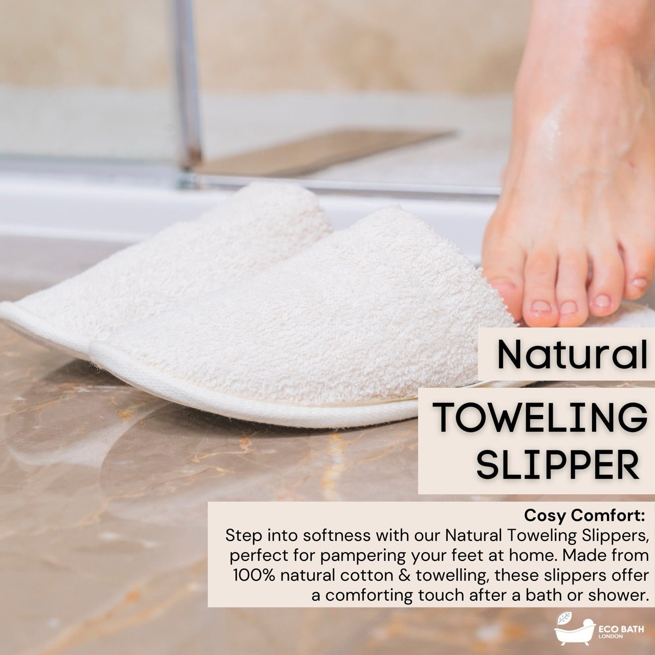 Natural Towelling Slippers in Organic Cotton with GOTS Certification