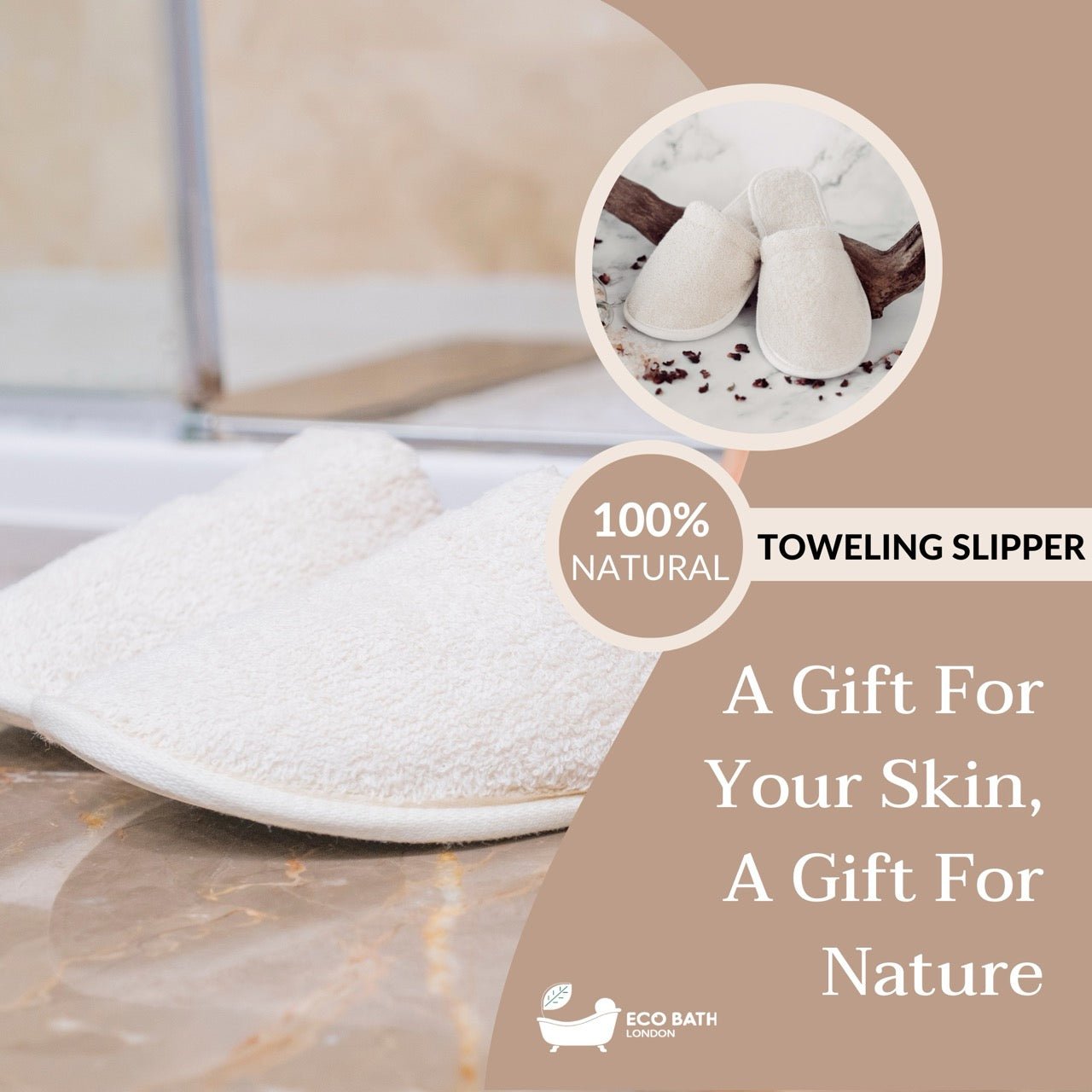 Natural Towelling Slippers in Organic Cotton with GOTS Certification