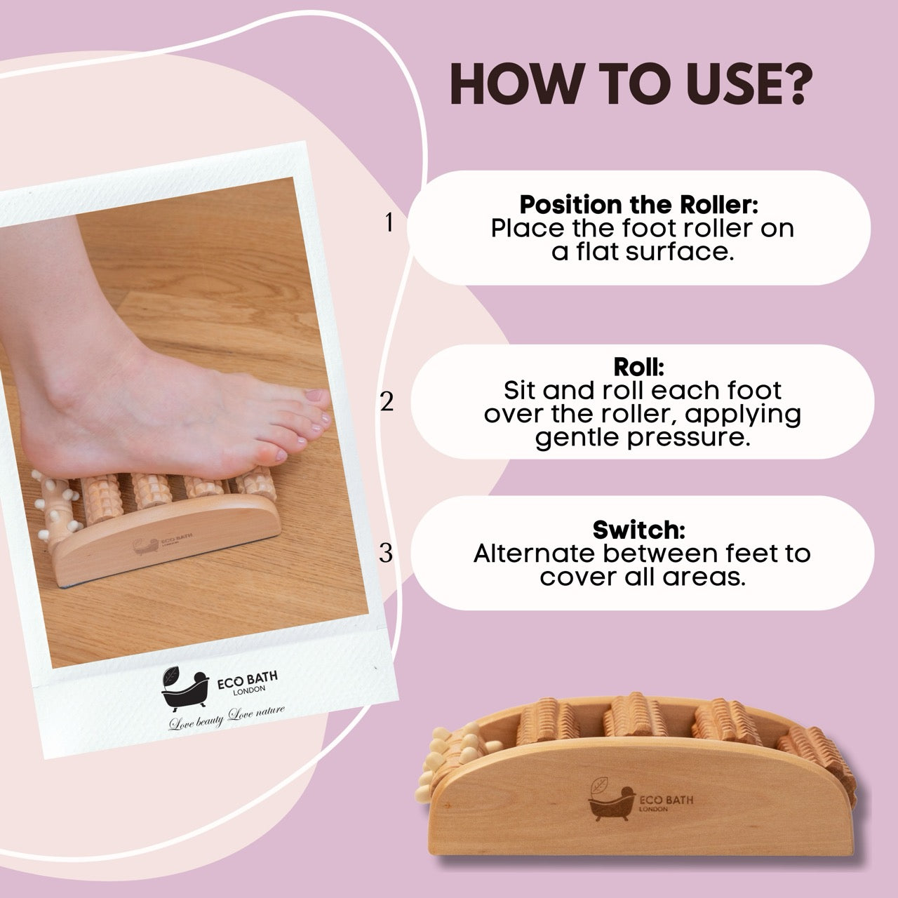 Reflexology Foot Roller in Natural Wood
