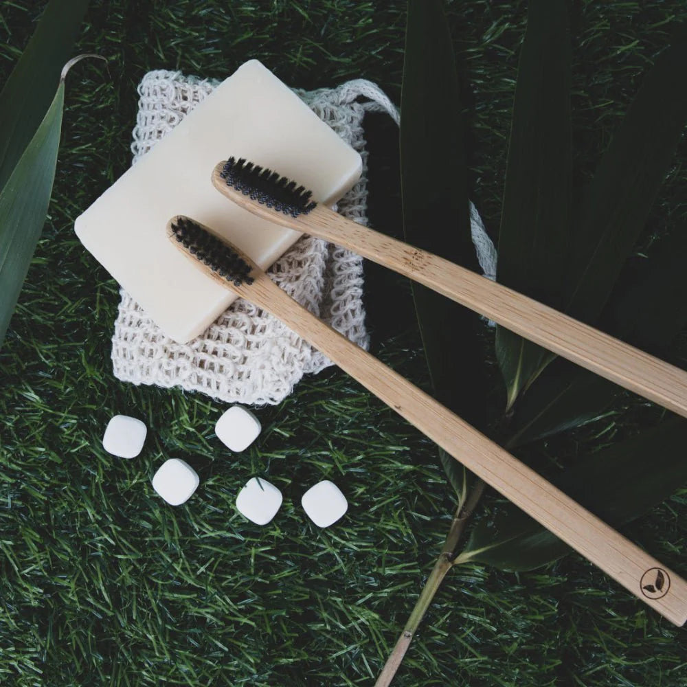 Sustainable Travel Kit with Bamboo Toothbrush, Toothpaste Tablets and Natural Body Bar
