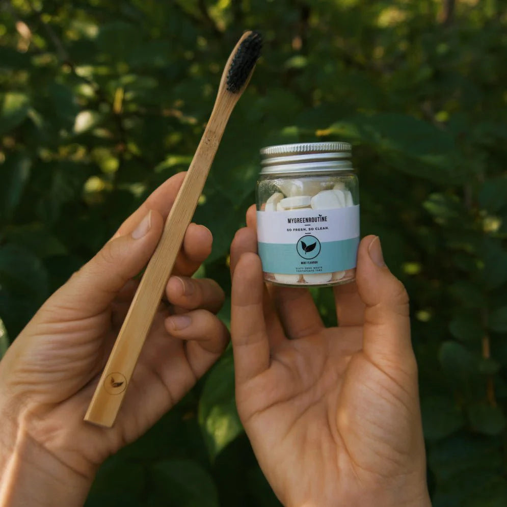 Sustainable Travel Kit with Bamboo Toothbrush, Toothpaste Tablets and Natural Body Bar