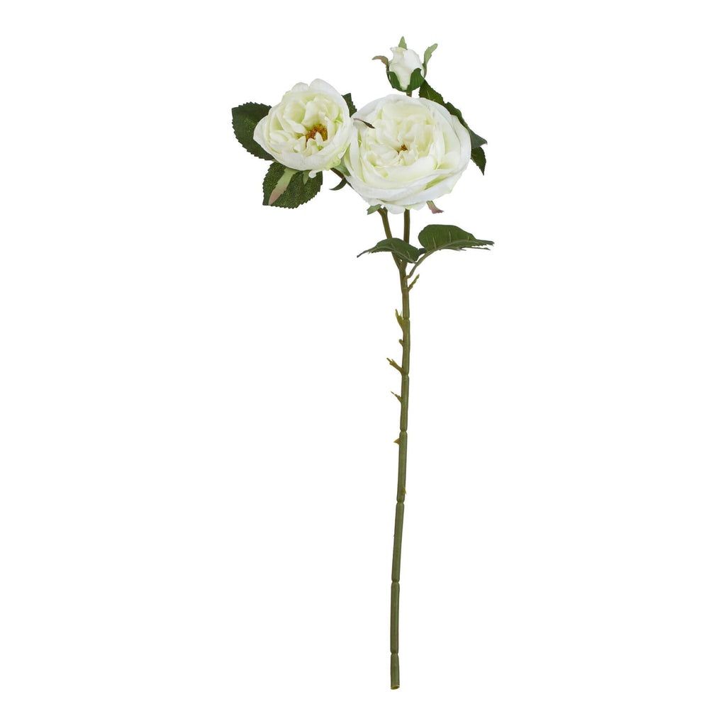 Lifelike white artificial Charity Rose with green foliage, perfect for farmhouse or Scandinavian decor, 58 cm tall. by sostter at brixbailey.com