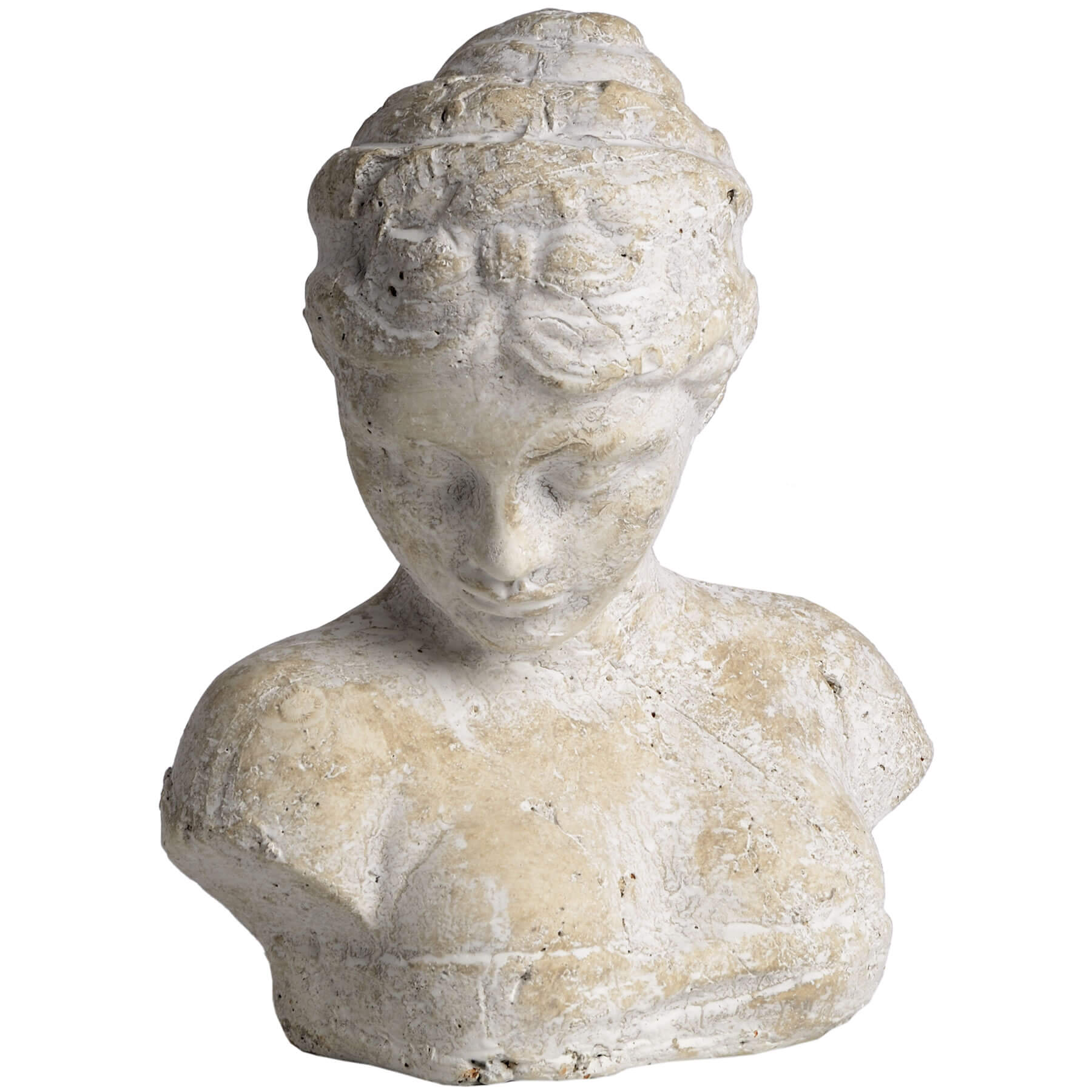 Cream stone-effect decorative bust with intricate texturing, 29cm height, classical contemporary design.by Sostter at brixbailey.com