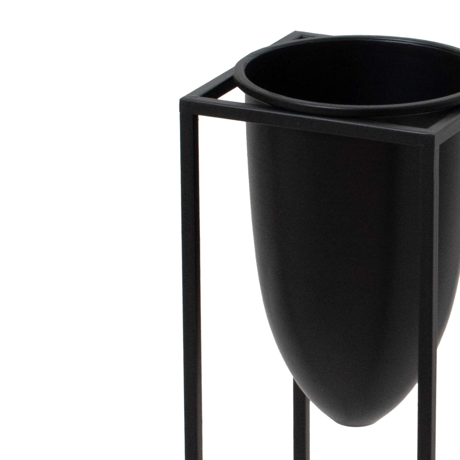 Matte black industrial modern metal planter with sleek bullet design, 62cm tall, for minimalist interiors by RoomLondon at brixbailey.com