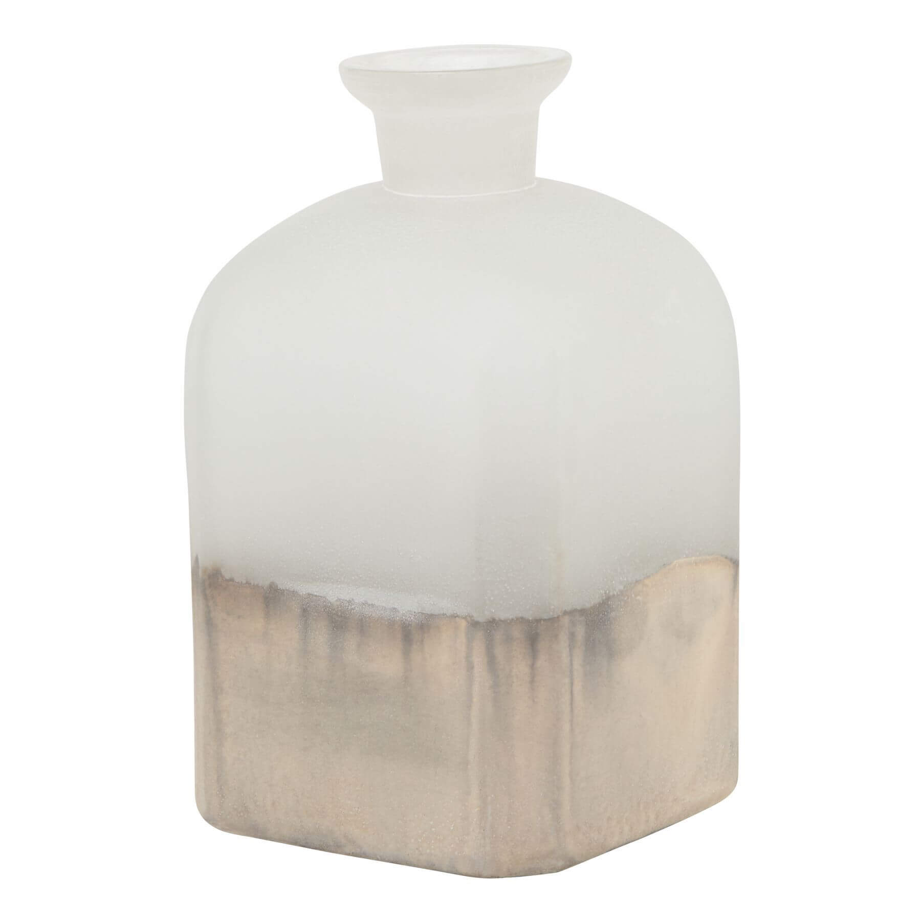 Handcrafted brass candle holder vase with burnished finish, aged detailing, and warm grey glass for elegant home decor. by RoomLondon at brixbailey.com