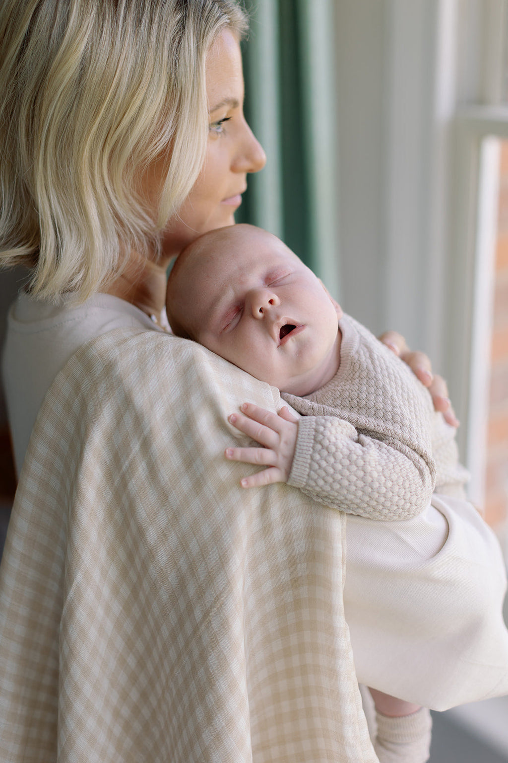 Gingham Beige Large Swaddle Muslin