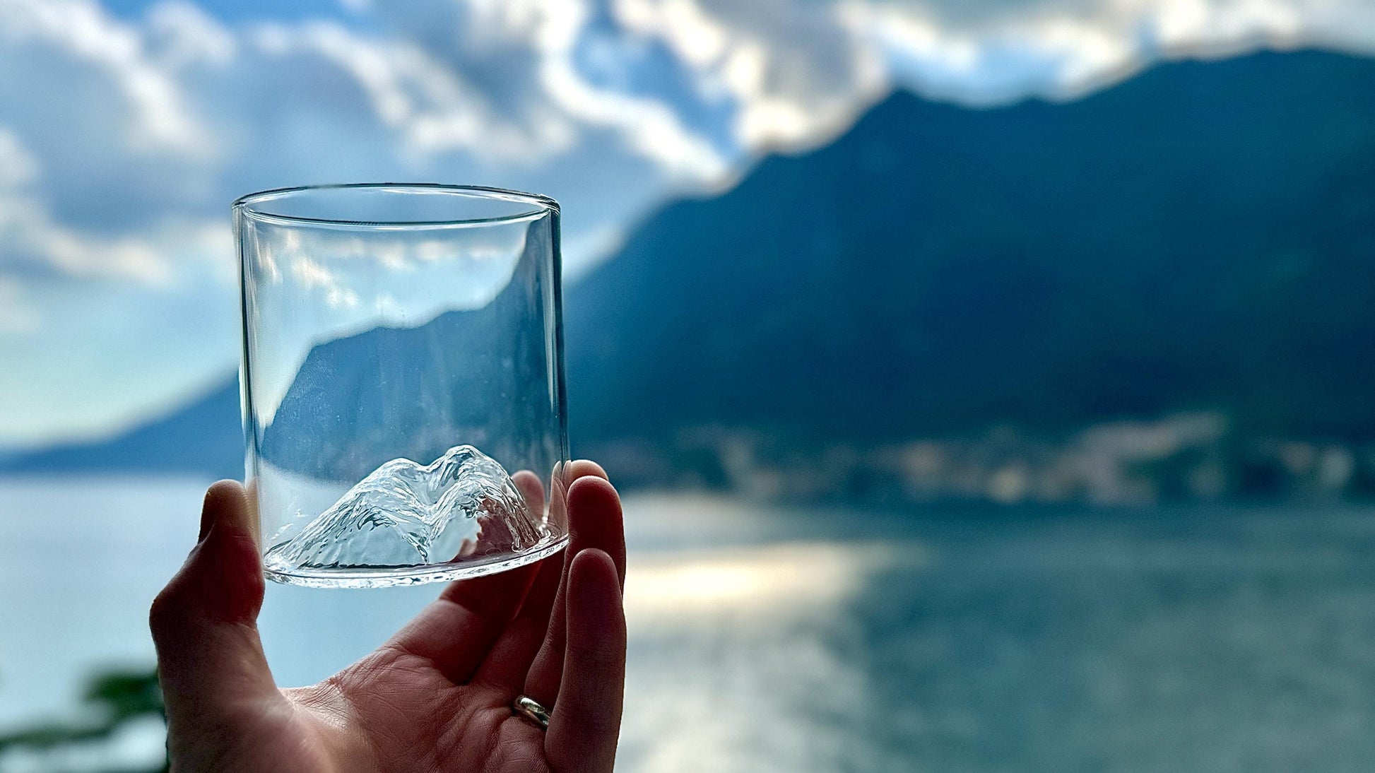 Scafell Pike Glass Tumbler and Coaster Set Lake District Mountain Gift