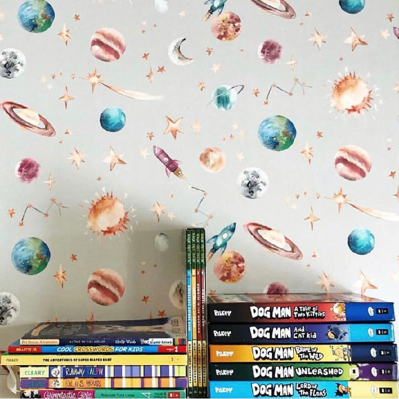 Planets Galaxy and Outer Space Children's Wallpaper