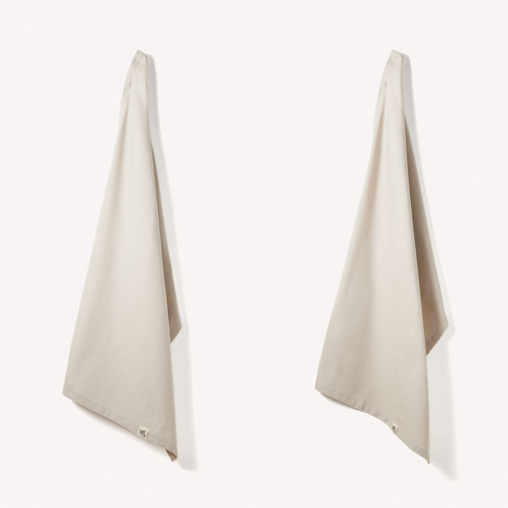 Organic Cotton Tea Towels Set of 2 Herringbone Weave
