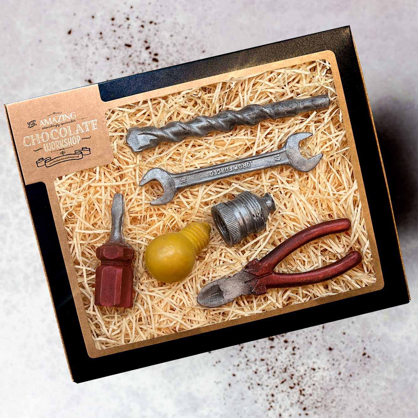 Chocolate Electrician Tool Gift Box with Screwdriver, Lightbulb, Spanner and Drill Bit
