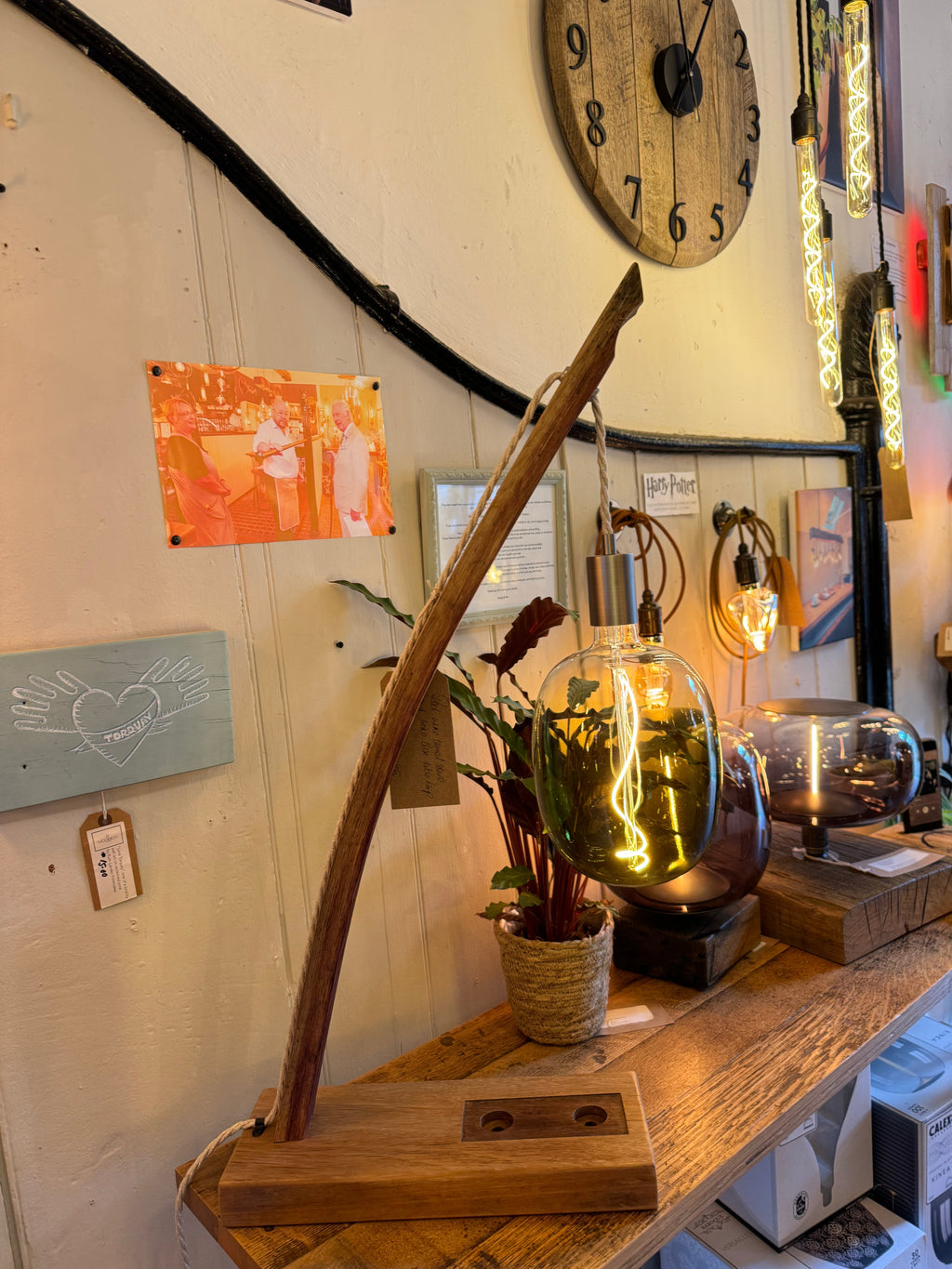 Barrel Stave Table Lamp in Oak and Whiskey Wood