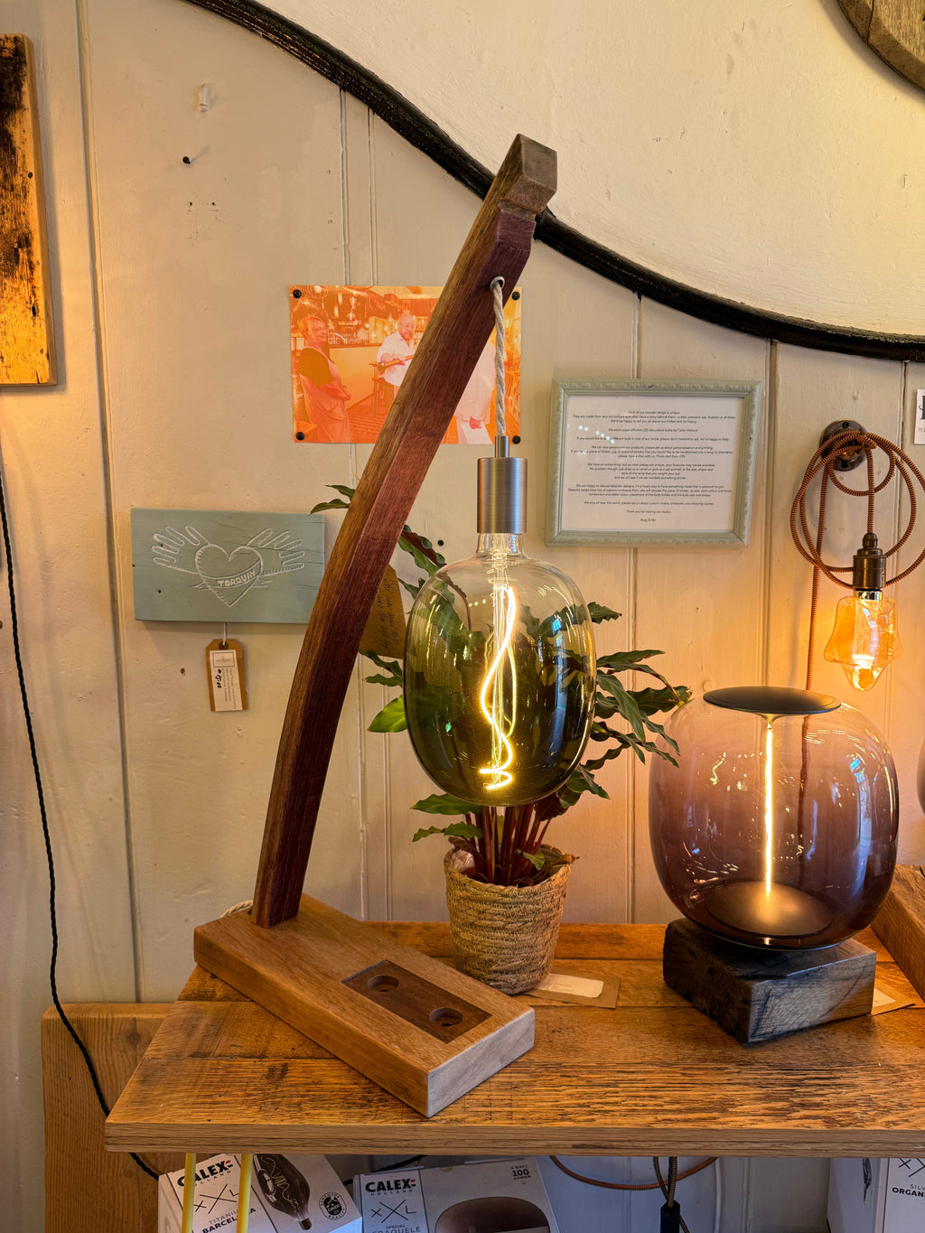Barrel Stave Table Lamp in Oak and Whiskey Wood