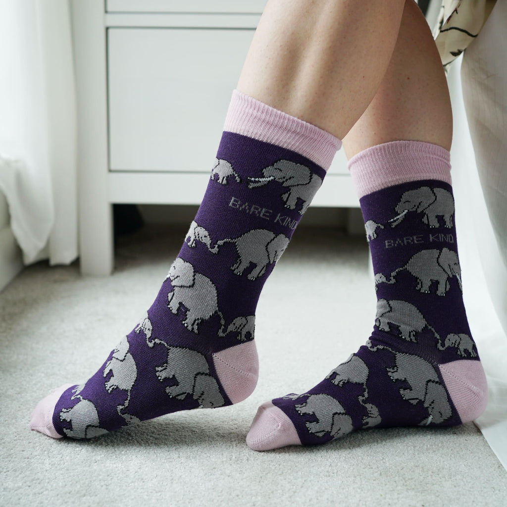 Save the Elephants Bamboo Socks in Purple