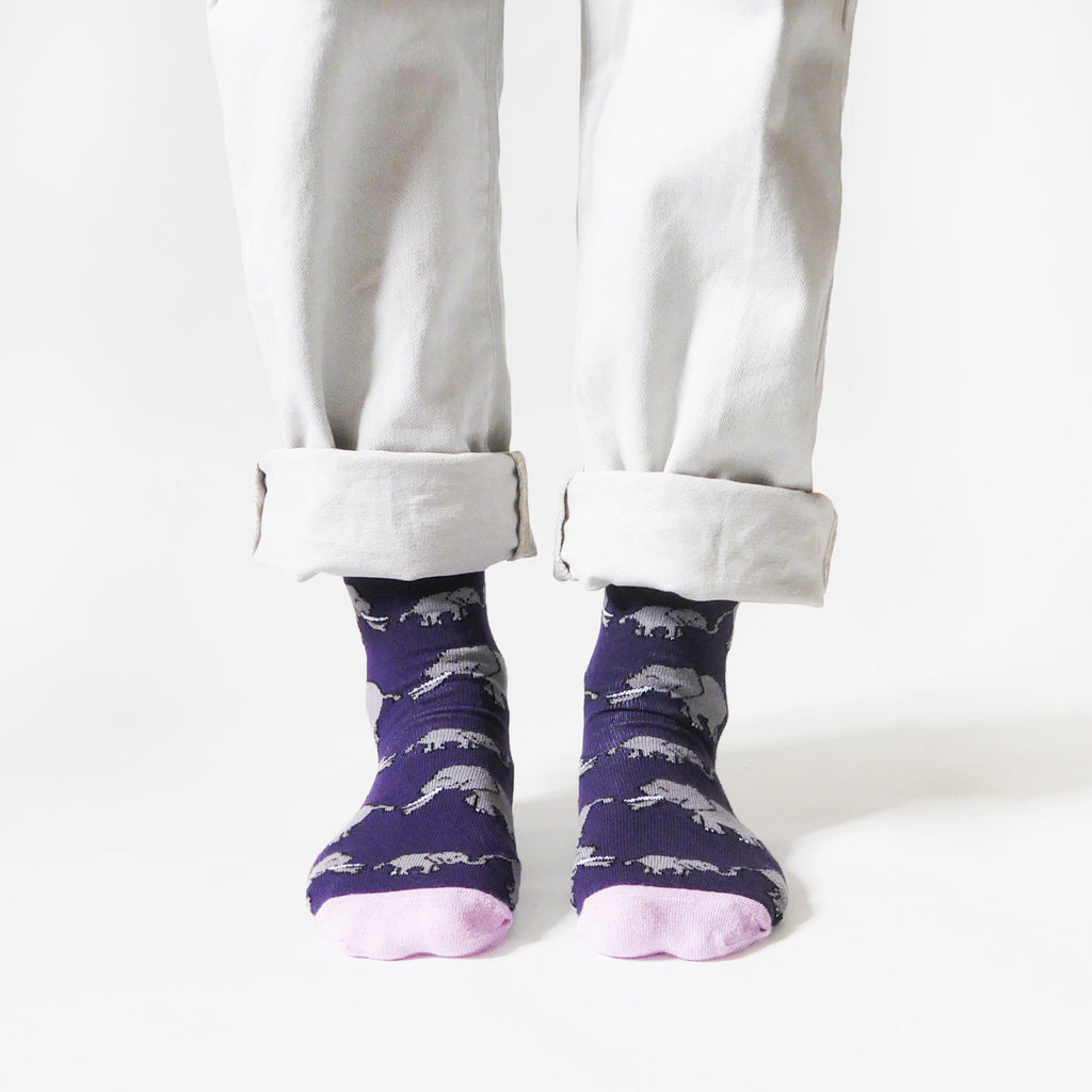 Save the Elephants Bamboo Socks in Purple