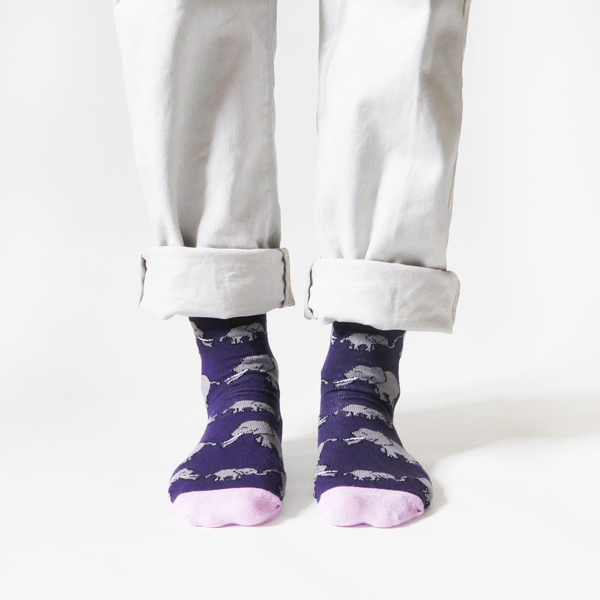 Save the Elephants Bamboo Socks in Purple