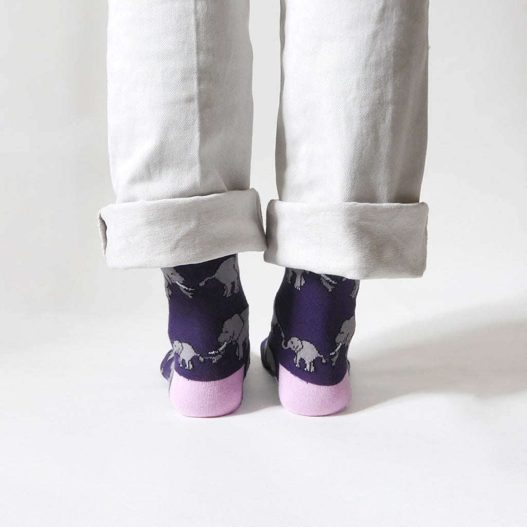 Save the Elephants Bamboo Socks in Purple