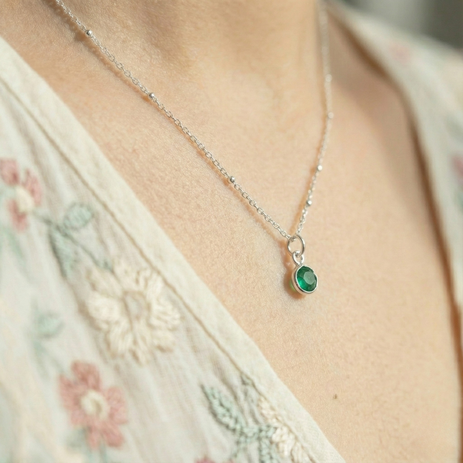 Emerald May Birthstone Necklace in Sterling Silver