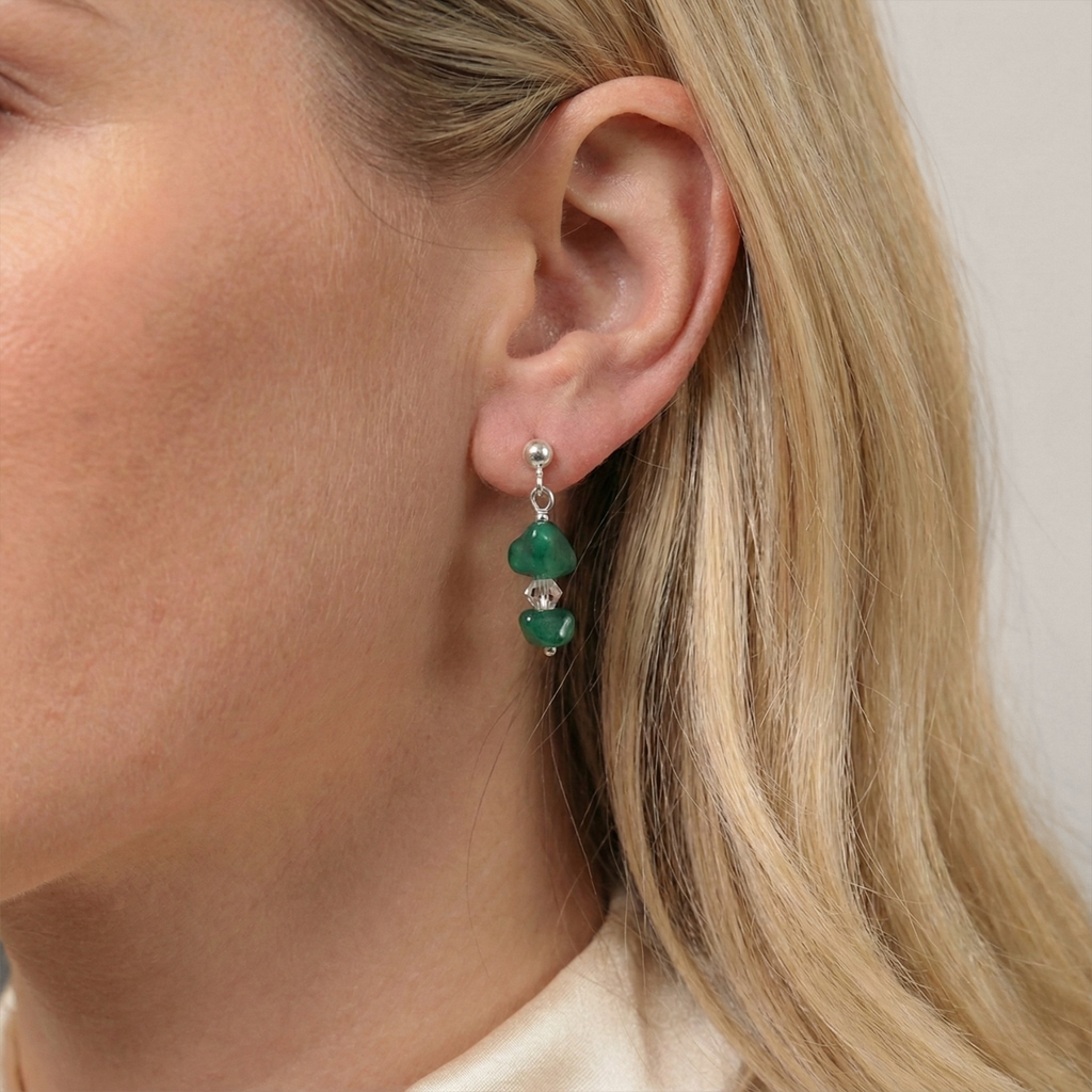 Green Agate Drop Earrings in Sterling Silver or Gold Filled