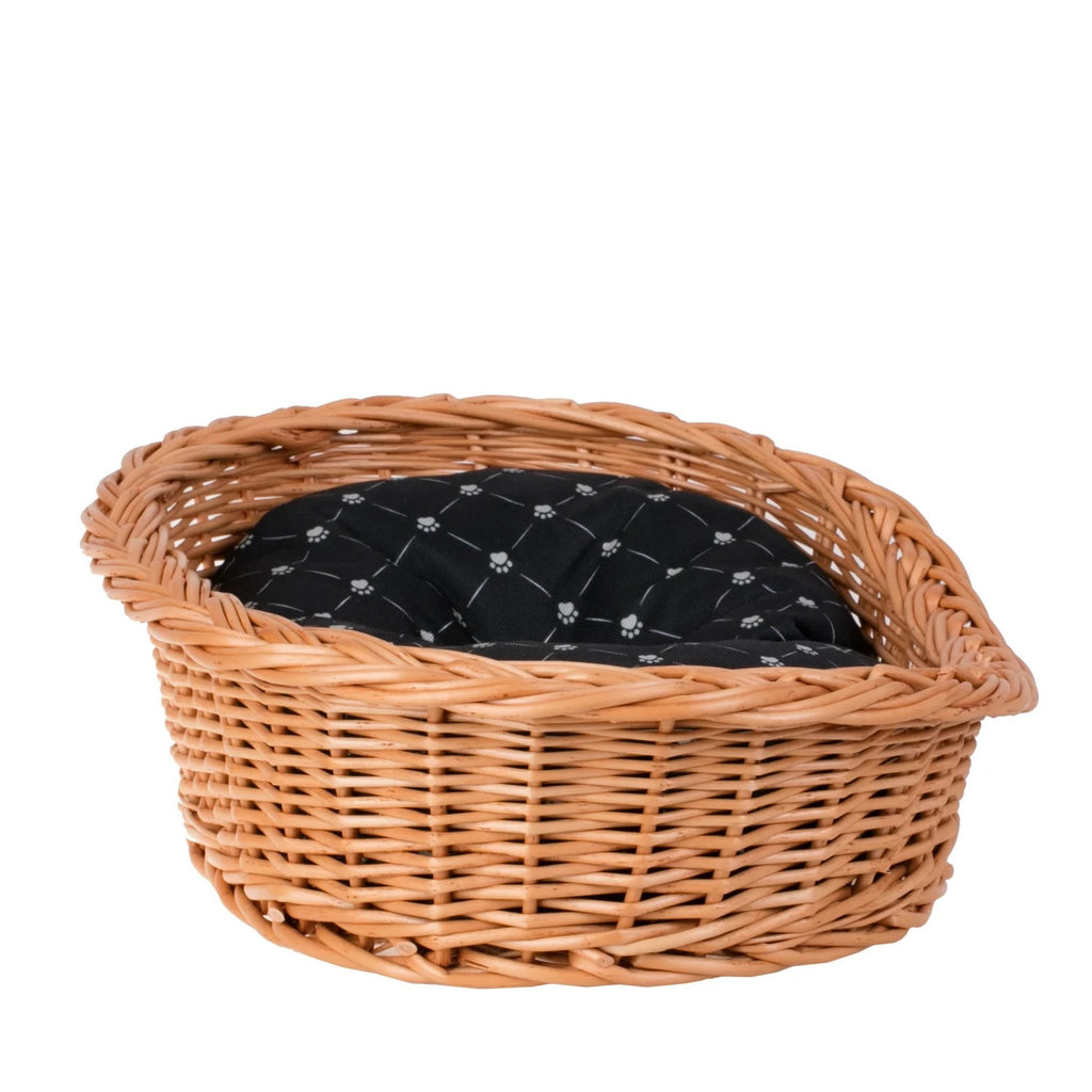 Enovia Natural Wicker Dog Bed With Black Cushion, 70x54 cm