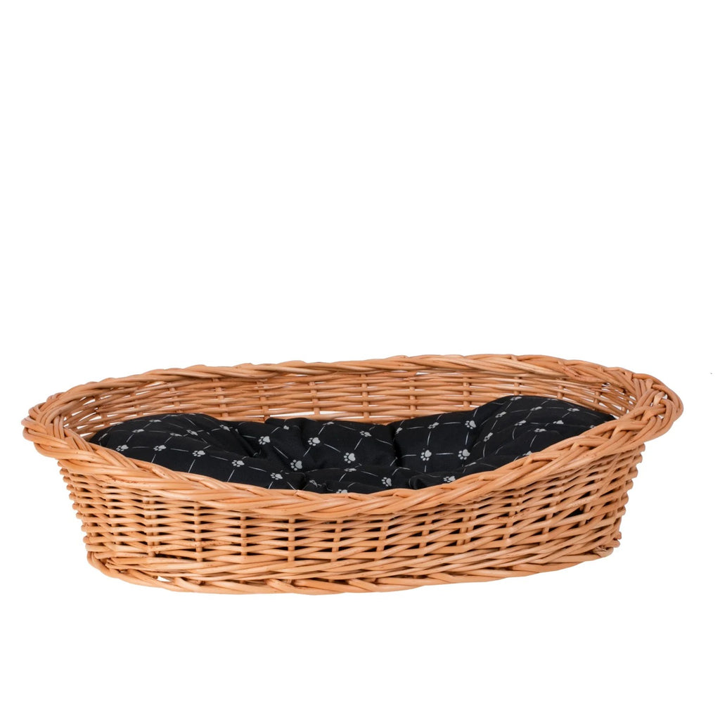 Enovia Natural Wicker Dog Bed With Black Cushion, 75x57 cm