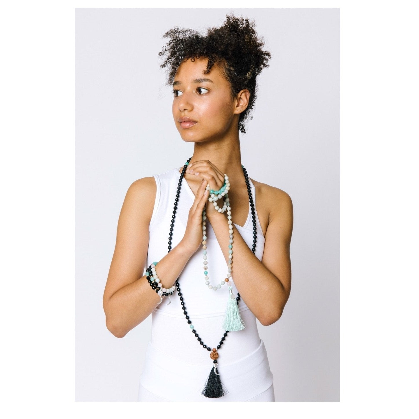 Eros Mala Necklace with Rose Quartz, Amazonite and Rainbow Moonstone