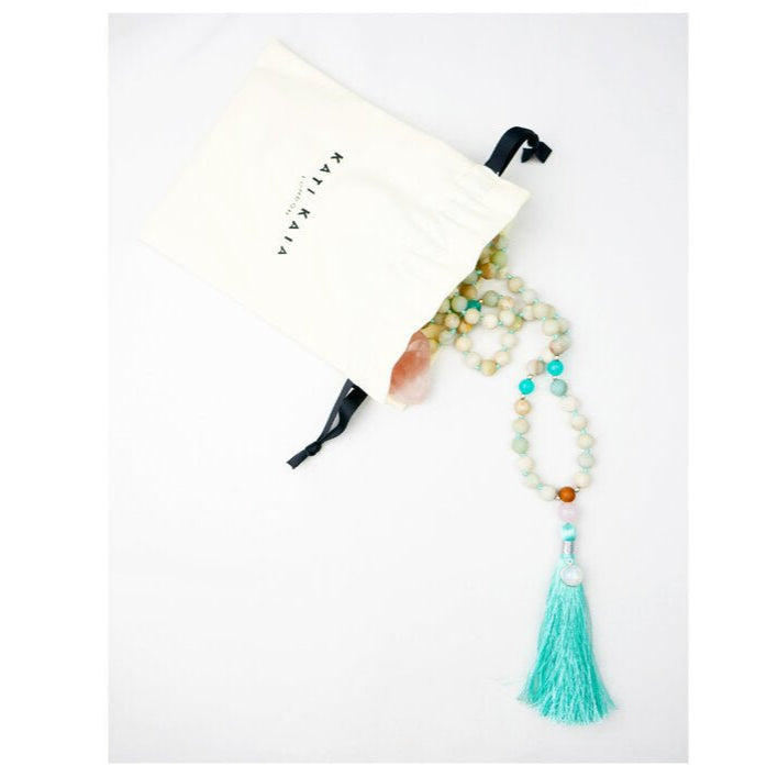 Eros Mala Necklace with Rose Quartz, Amazonite and Rainbow Moonstone
