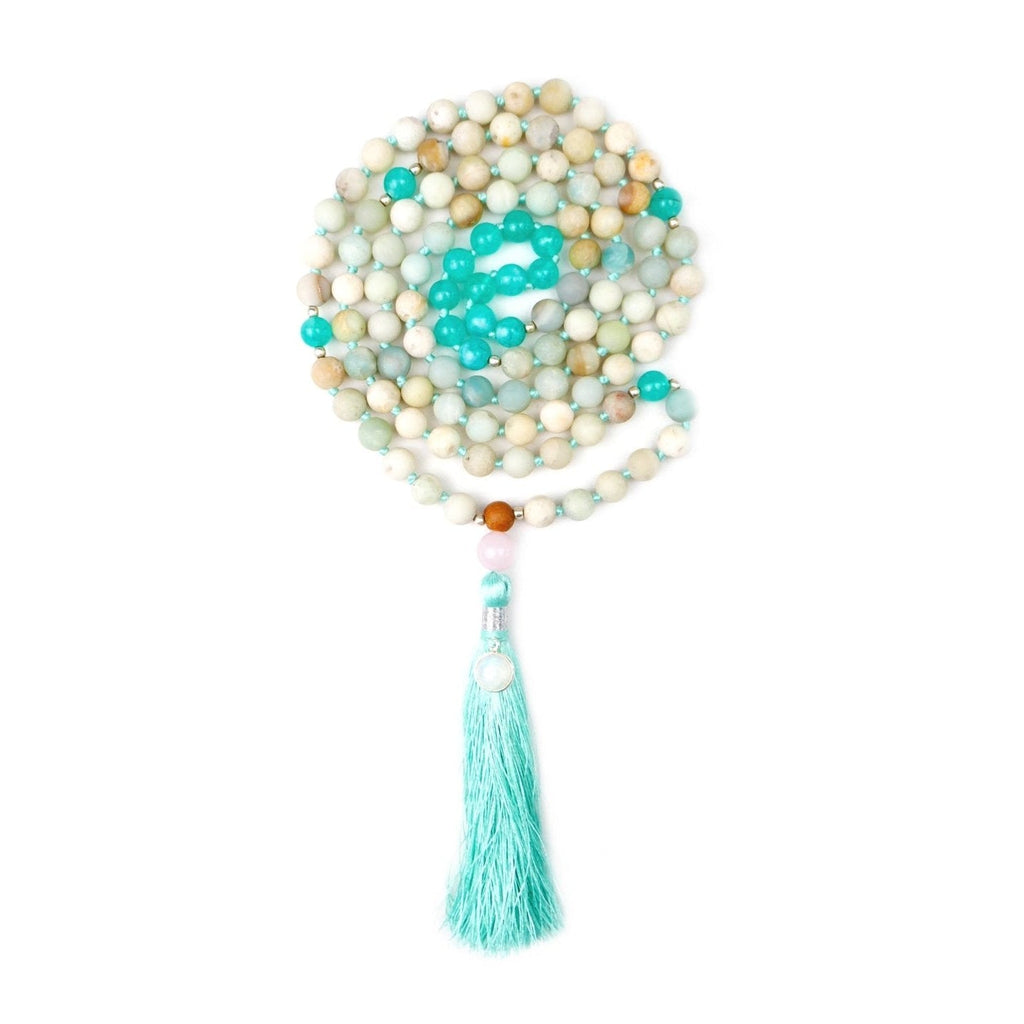 Eros Mala Necklace with Rose Quartz, Amazonite and Rainbow Moonstone
