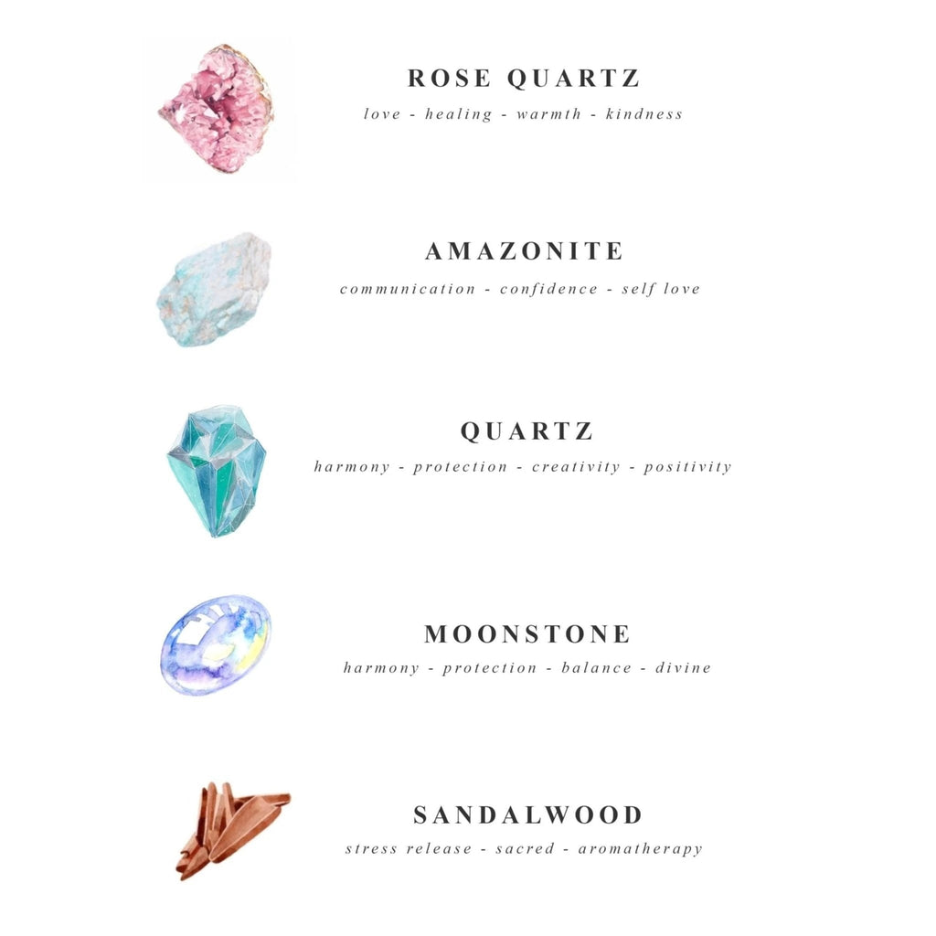 Eros Mala Necklace with Rose Quartz, Amazonite and Rainbow Moonstone