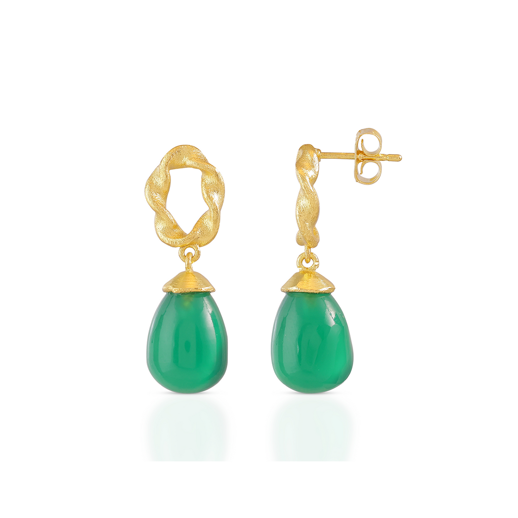 Twisted Loop Earrings in Green Onyx