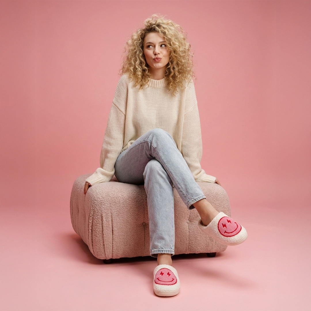 Smiley Face Slippers with Lightning Eyes