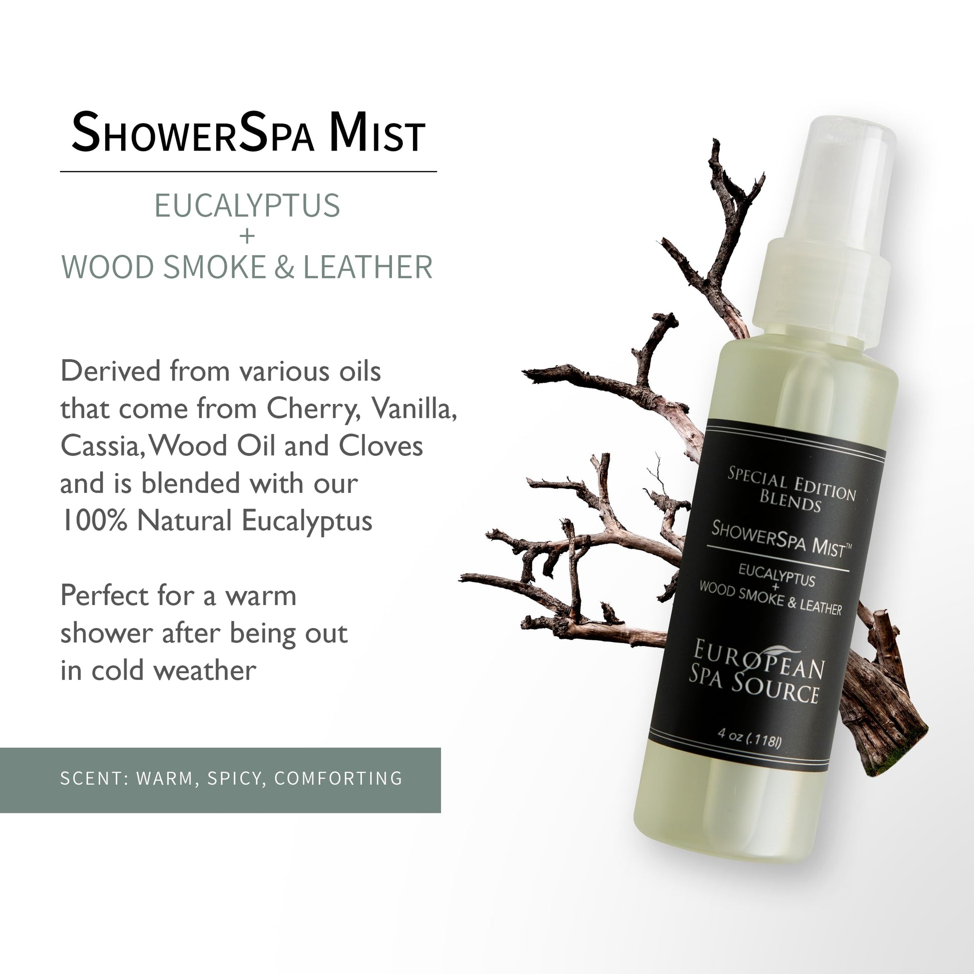 Eucalyptus Wood Smoke and Leather Shower Spa Mist Limited Edition