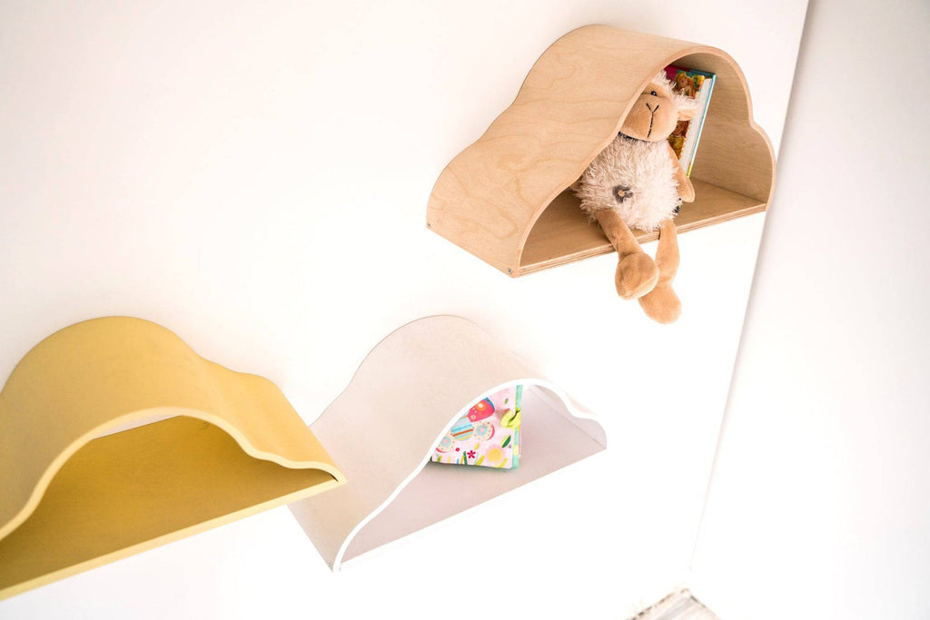 Floating Cloud Shelves for Kids – Cute & Safe Wall Storage by Ewart Woods at www.brixbailey.com
