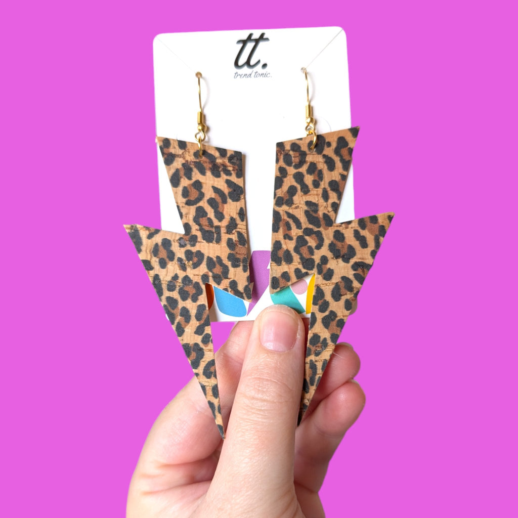 Extra Large Leopard Print Lightning Bolt Earrings