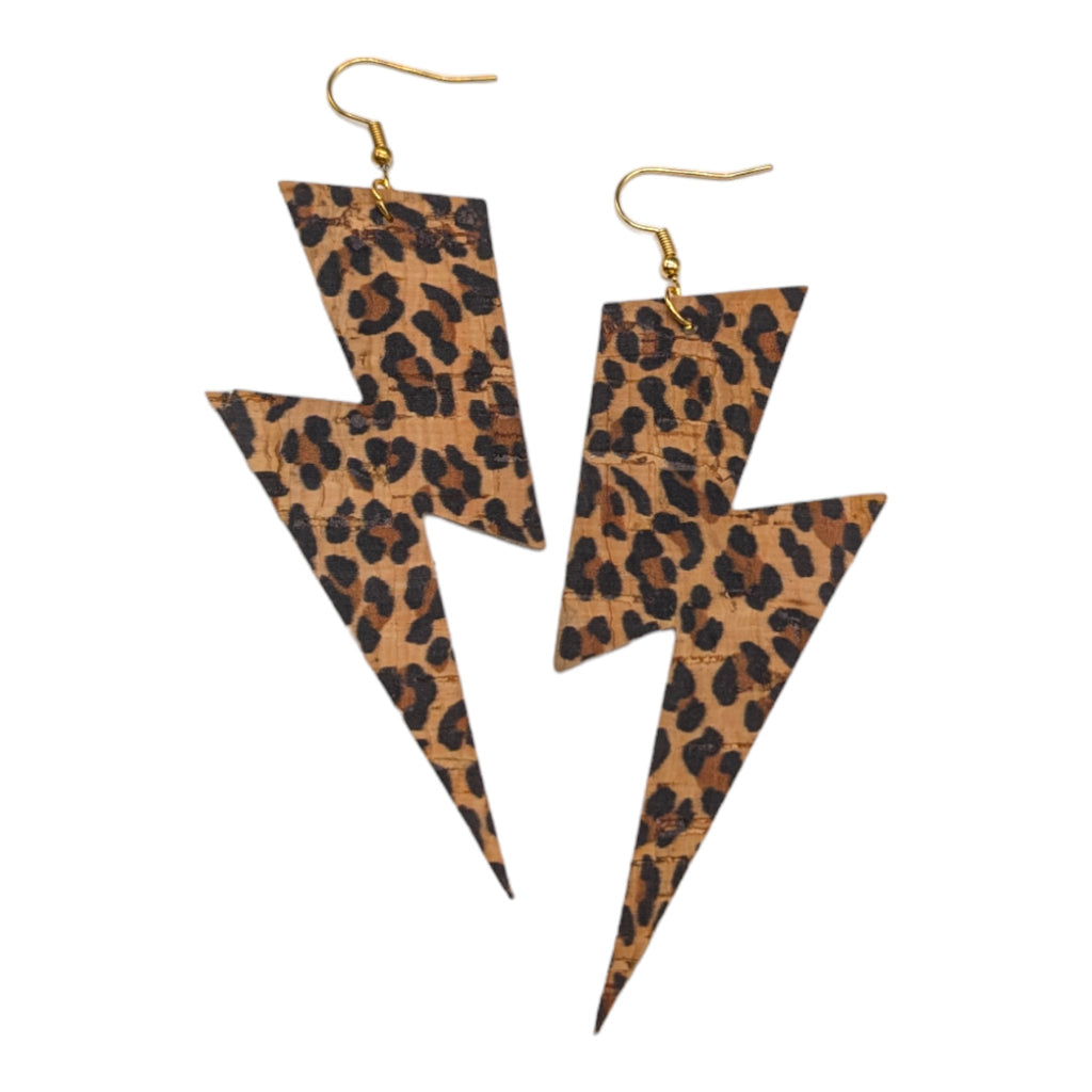 Extra Large Leopard Print Lightning Bolt Earrings
