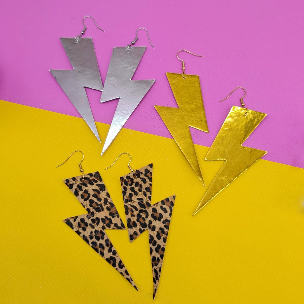 Extra Large Silver Lightning Bolt Earrings