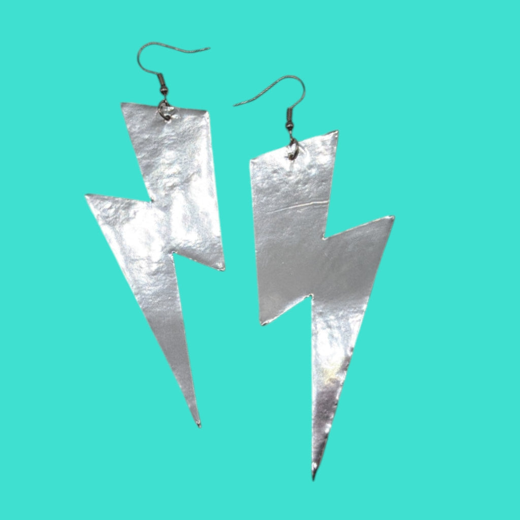 Extra Large Silver Lightning Bolt Earrings