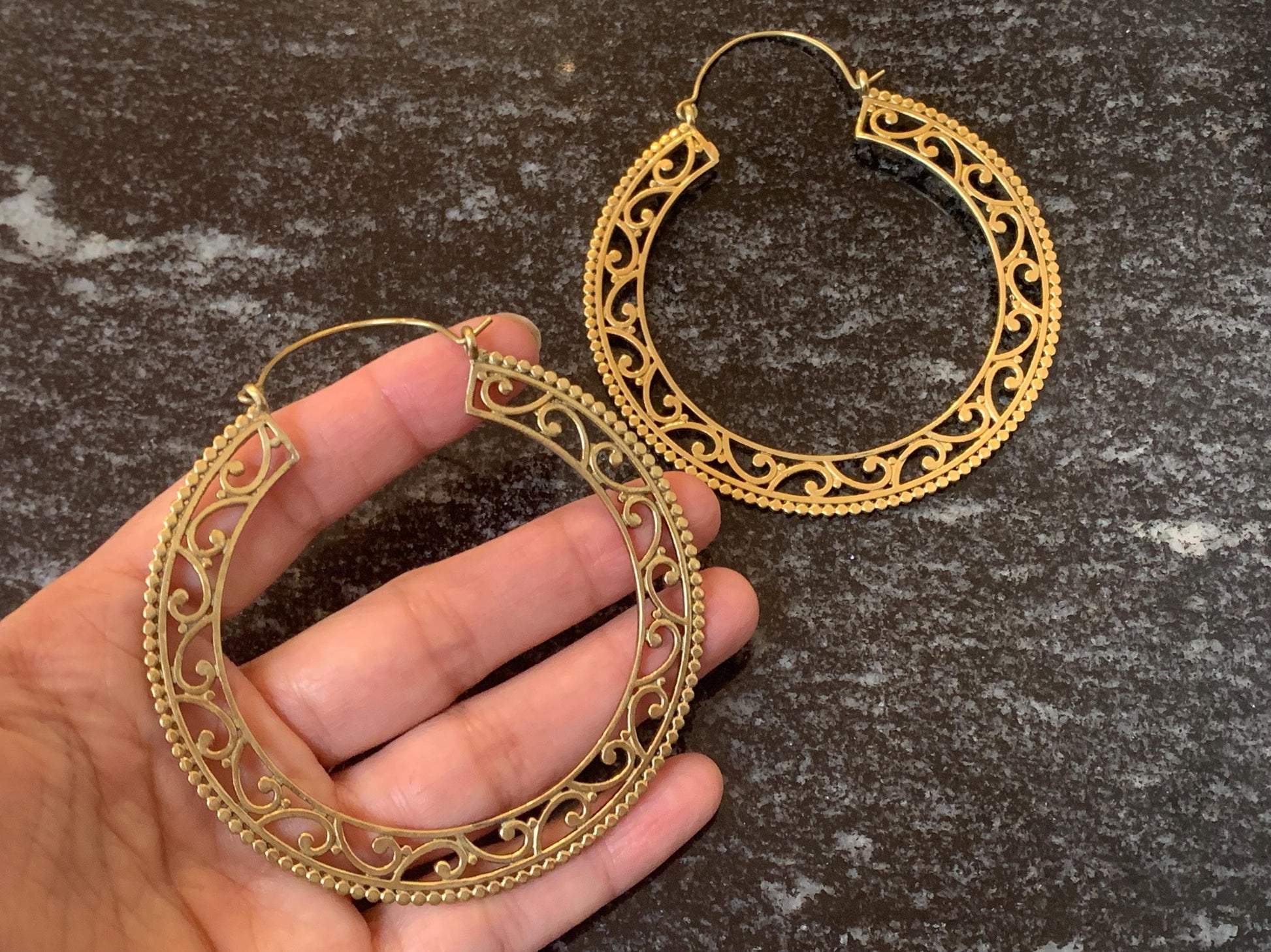 Vintage Mandala Hoop Brass Earrings