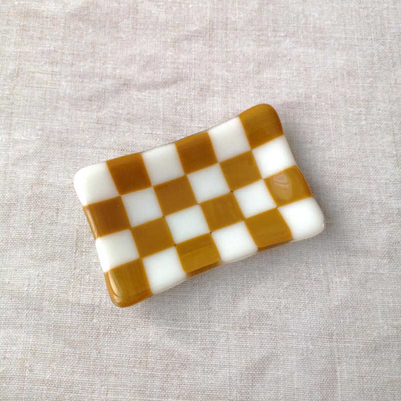 Handcrafted Chequered Glass Tray in White and Colour