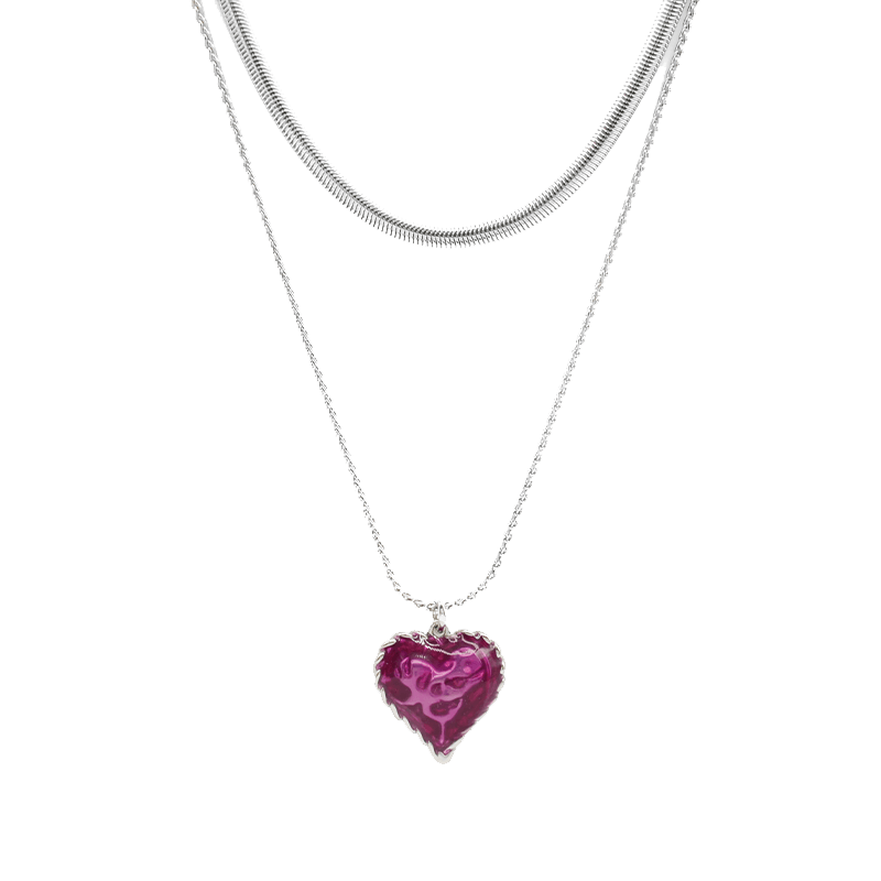 Love Heart Enamel Collar Pendant Necklace in Silver and Violet