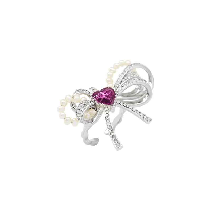 Love Heart Enamel Bow Adjustable Ring