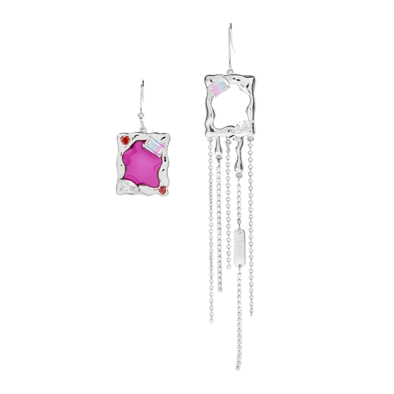 Heart Enamel Metaverse Rain Dangling Earrings in Silver and Violet
