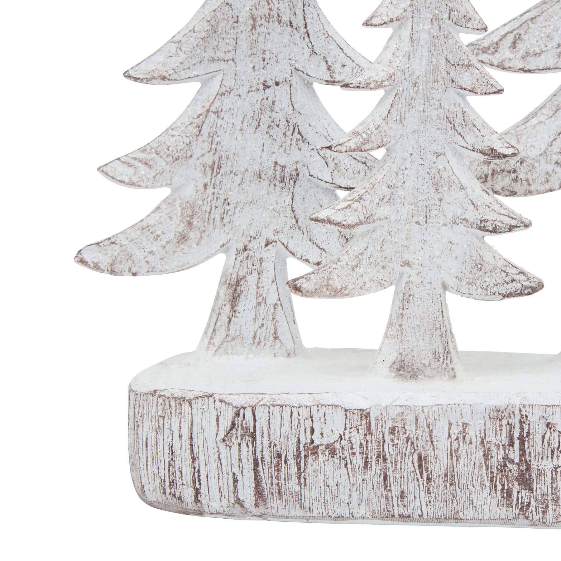 Handcrafted white resin winter pine tree sculpture set with snow-dusted branches, perfect for holiday decor. by RoomLondon at brixbailey.com