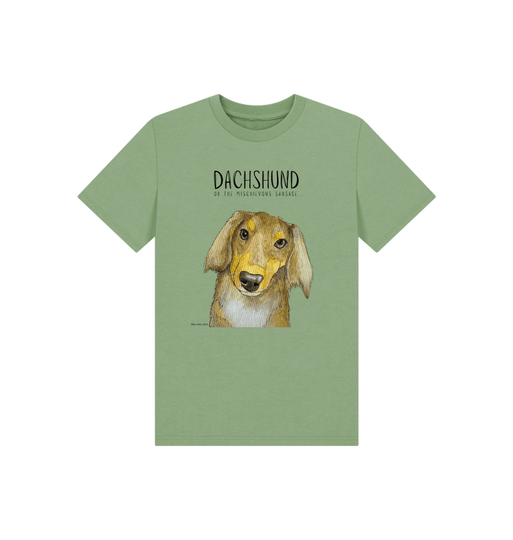 Mischievous Long Haired Hot Dog Kids T Shirt Small Pup Big Attitude