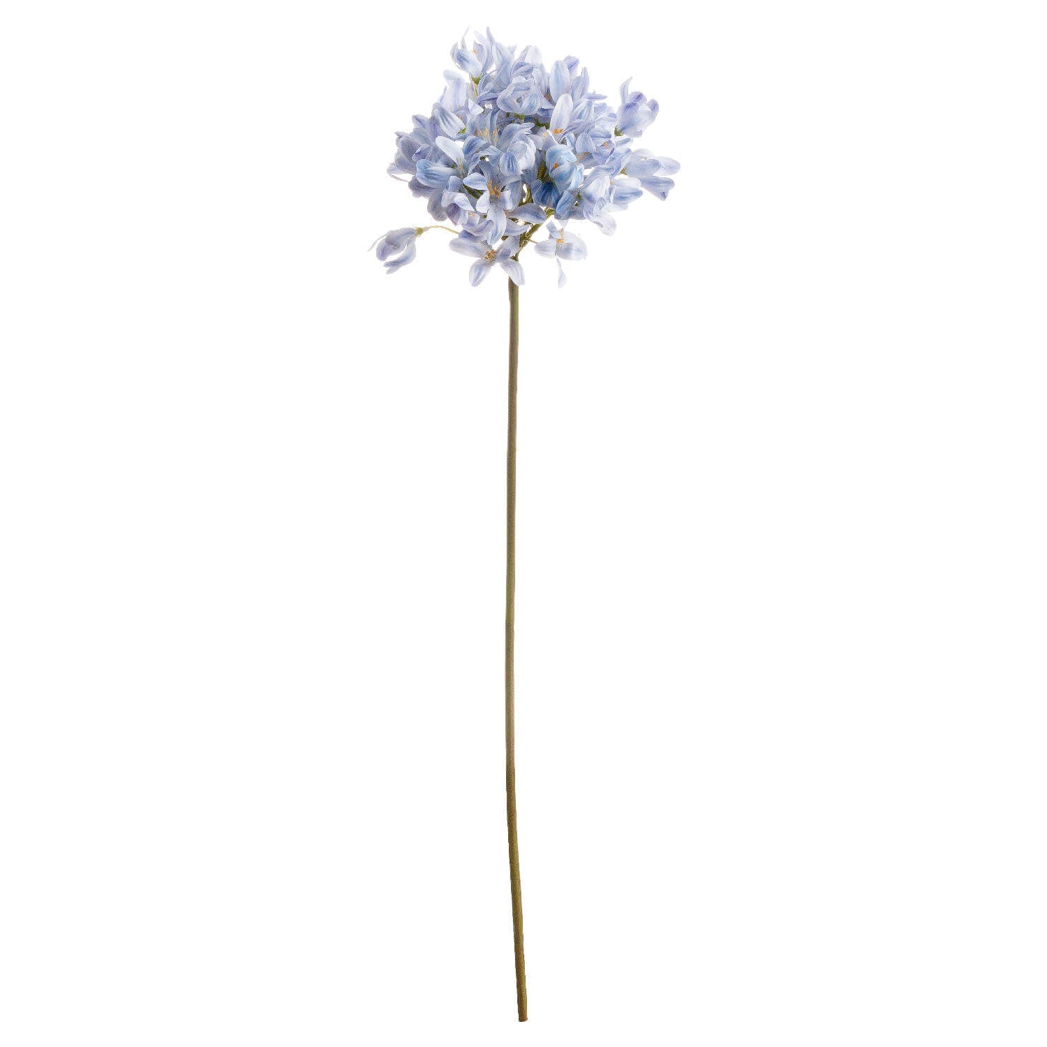 Lifelike artificial Agapanthus bloom in soft light blue, detailed plastic petals, perfect for coastal home decor arrangements. by Sostter at brixbailey.com
