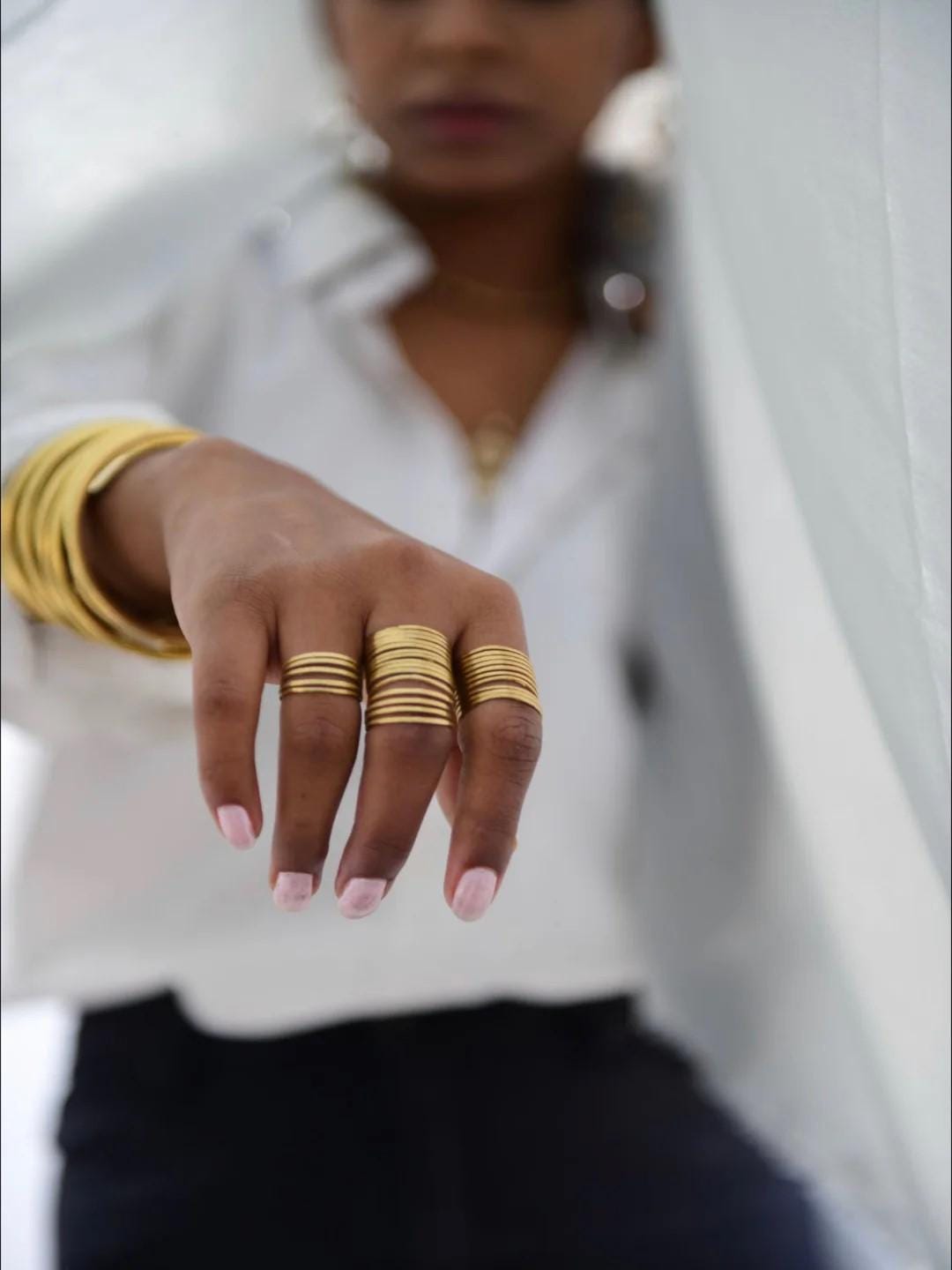 Textured Brass Wrap Ring Duo Gold Silver Adjustable Boho Statement Rings
