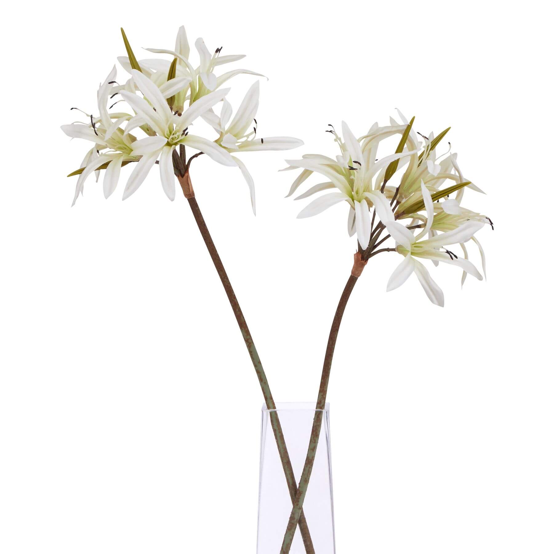 White faux Nerine lily stem with realistic petals, pure white florets, and naturalistic 61cm stem for elegant home decor. by sostter at brixbailey.com