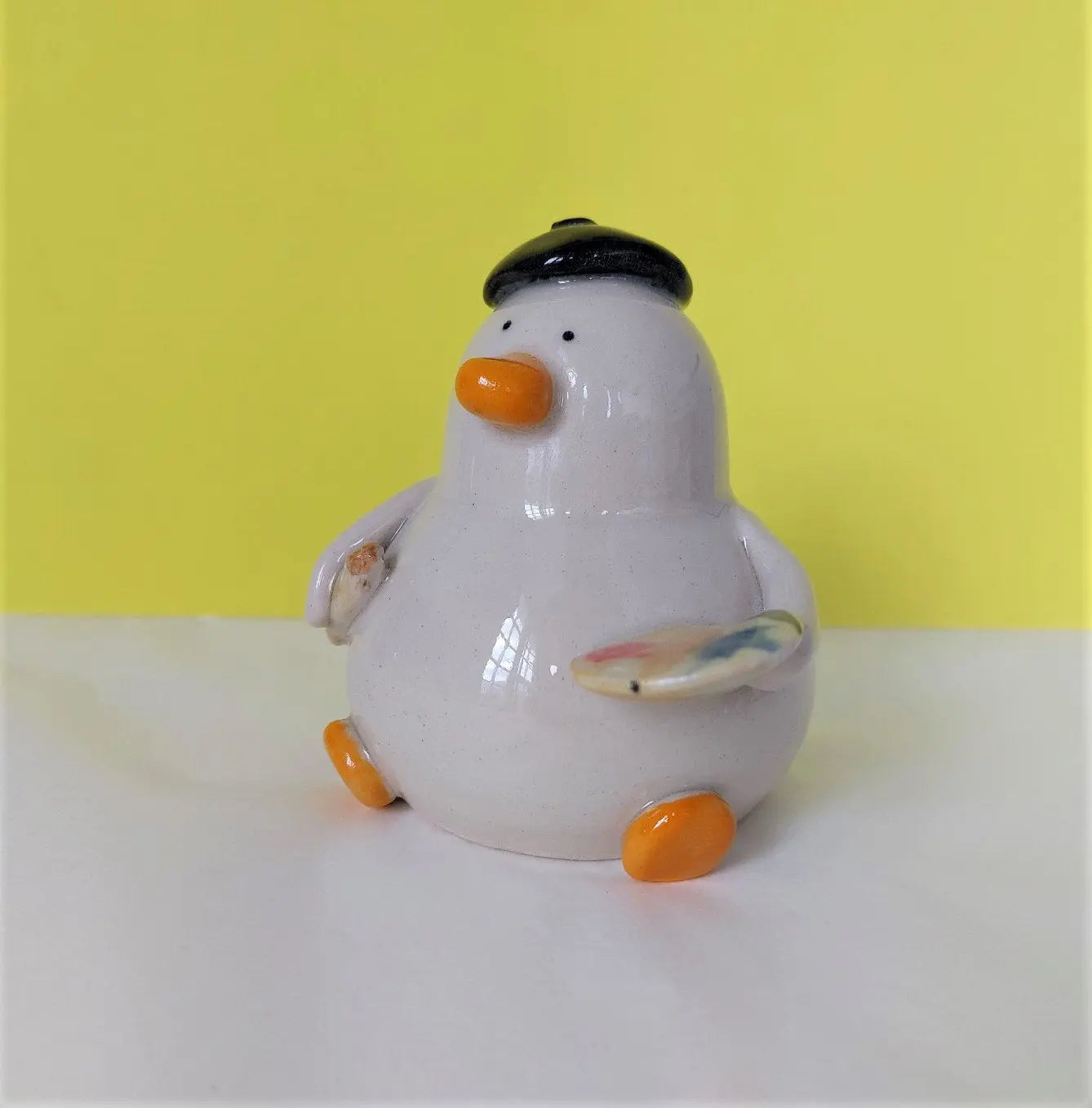 Quackson Pollock Artist Duck Ceramic Figurine