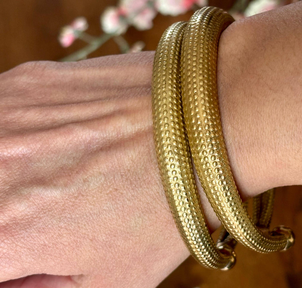 Minimal Solid Brass Torque Bangles Vintage Rustic Gold Open Cuffs