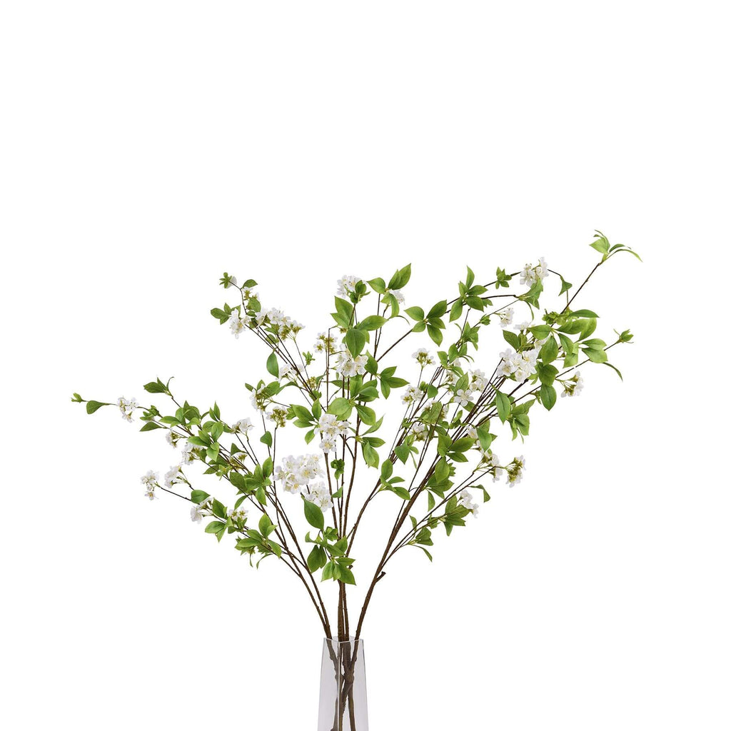 Realistic mock orange spray with glossy green leaves and delicate white petals for home decor by Sostter at brixbailey.com